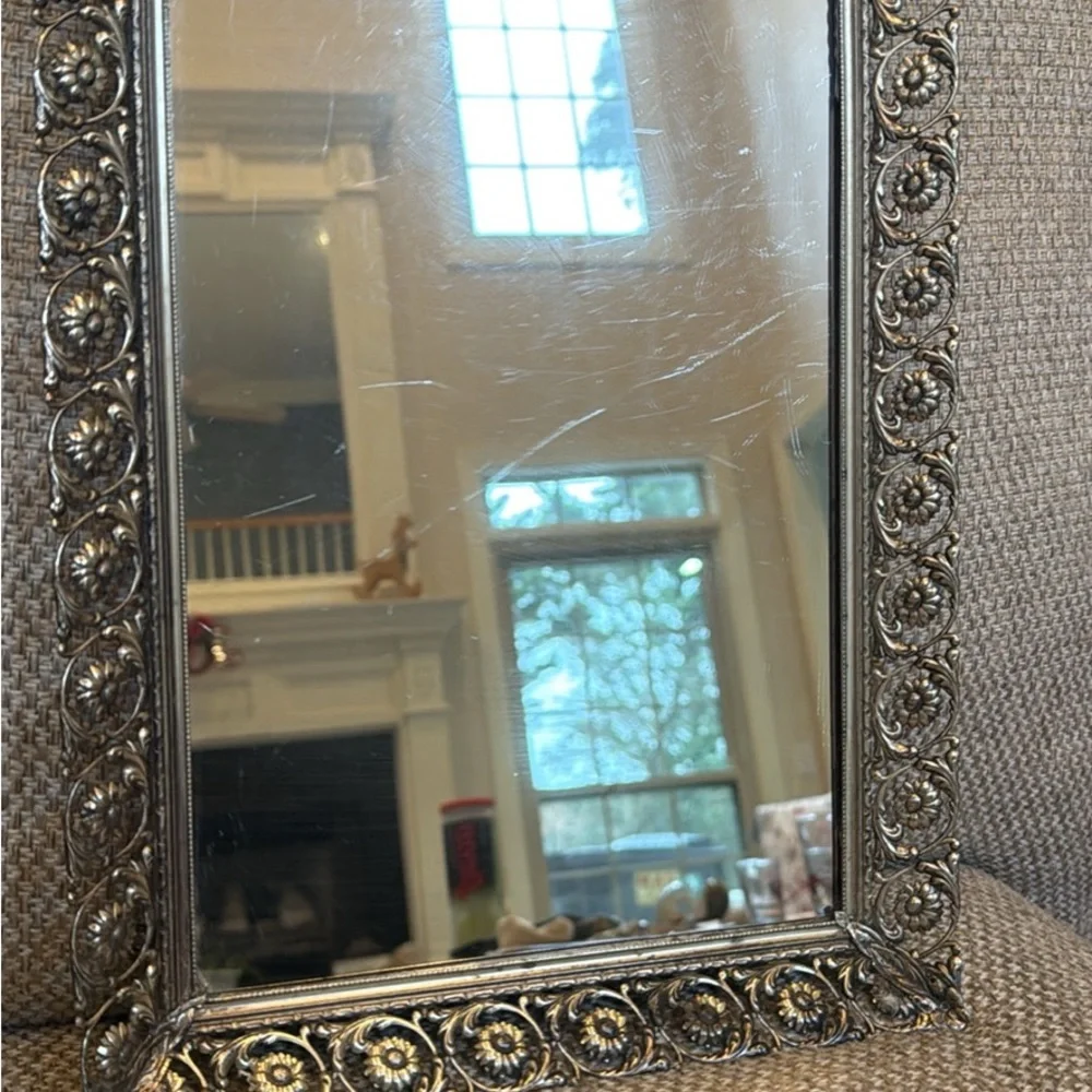 Vintage Brass gold tone filigree, ornate dresser vanity mirror tray